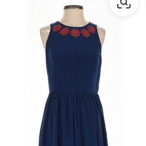 Shoshanna navy blue maxi dress with red beading